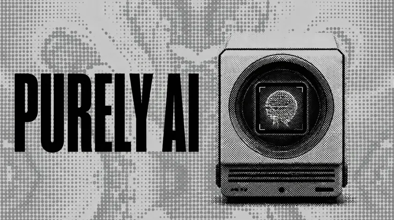 Purely AI editorial cover with an agent inside a machine aperture